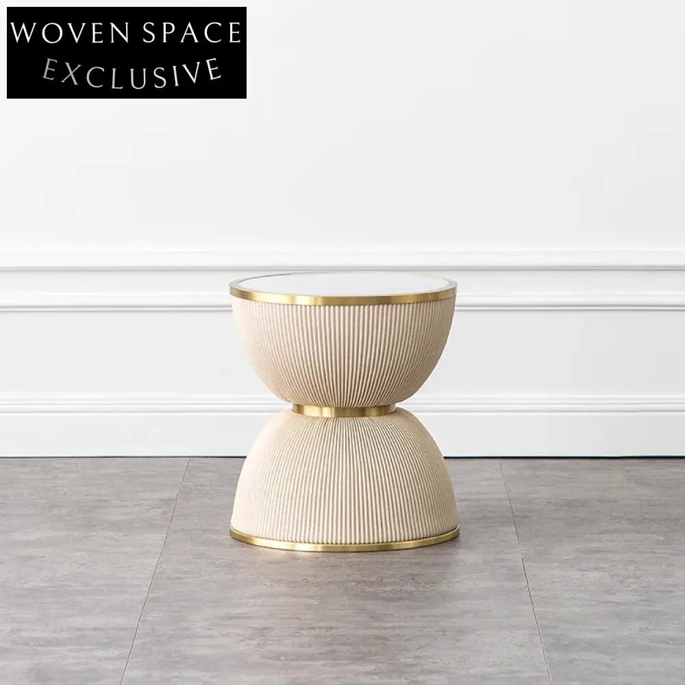 Elegant Golden Stainless Steel Round Sofa Side Table with Faux Marble Top