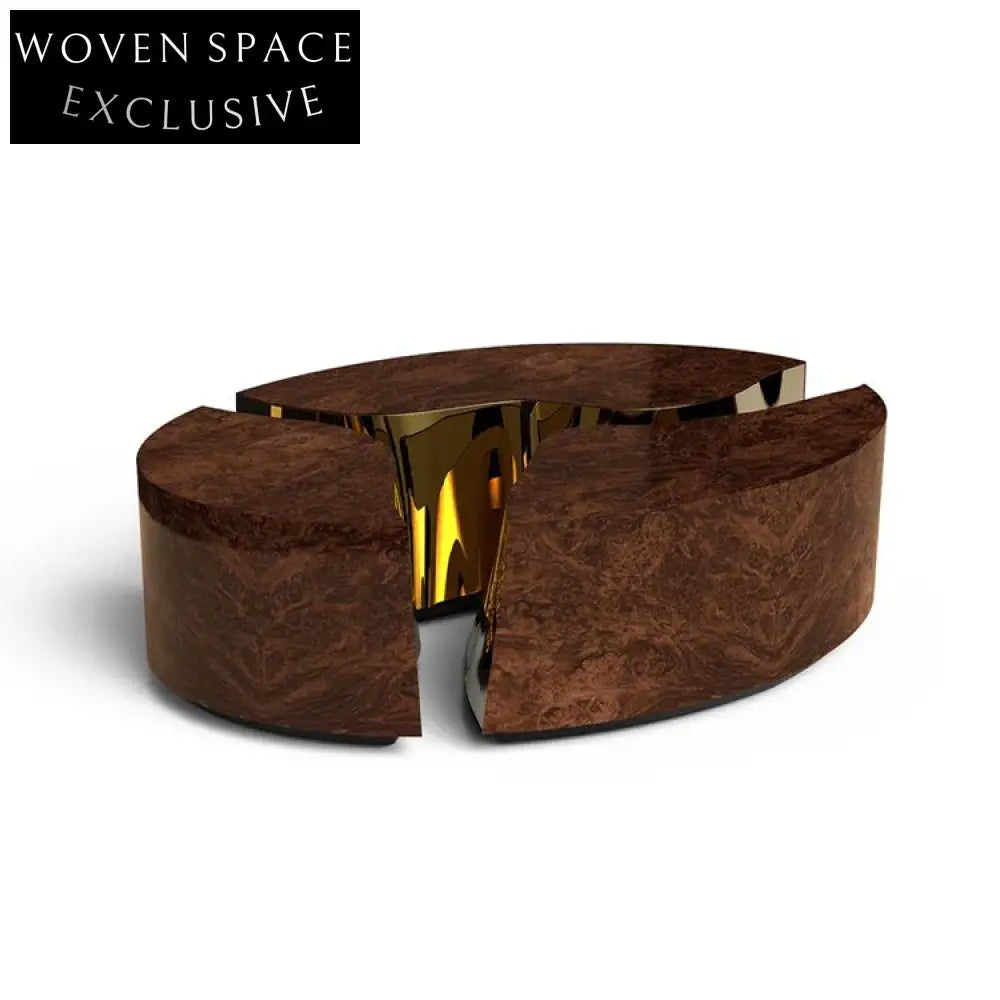 Elegant Golden Wood Modern Luxury Living Room Rectangular Coffee Table