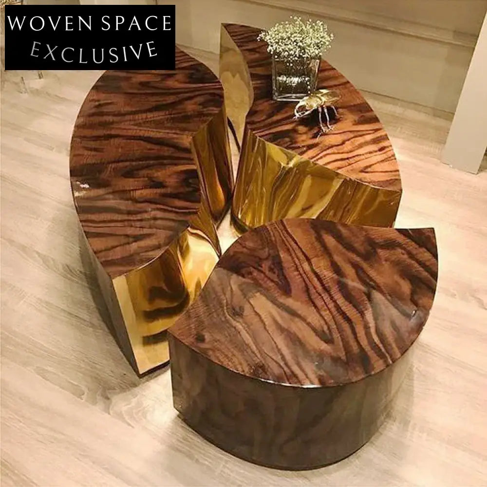 Elegant Golden Wood Modern Luxury Living Room Rectangular Coffee Table