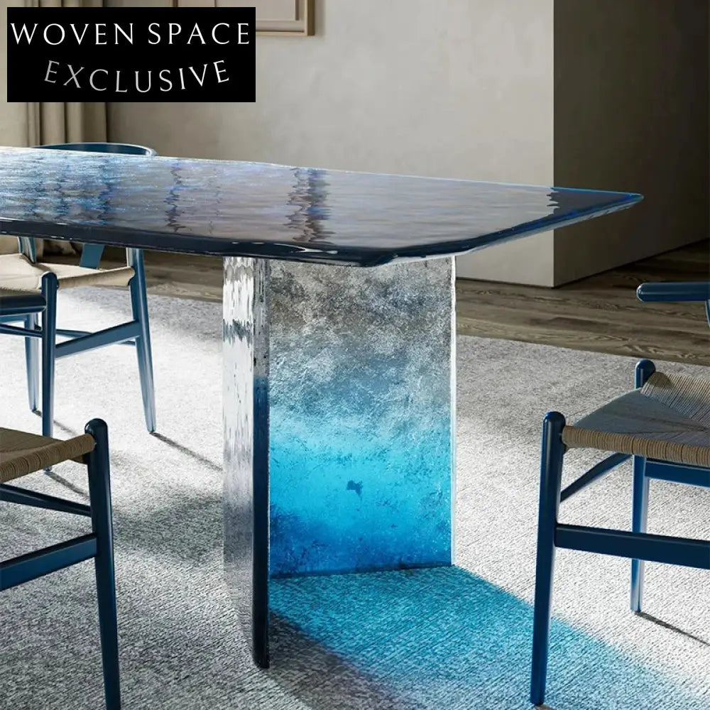 Elegant Gradient Transparent Resin Rectangular Dining Table Set for 6
