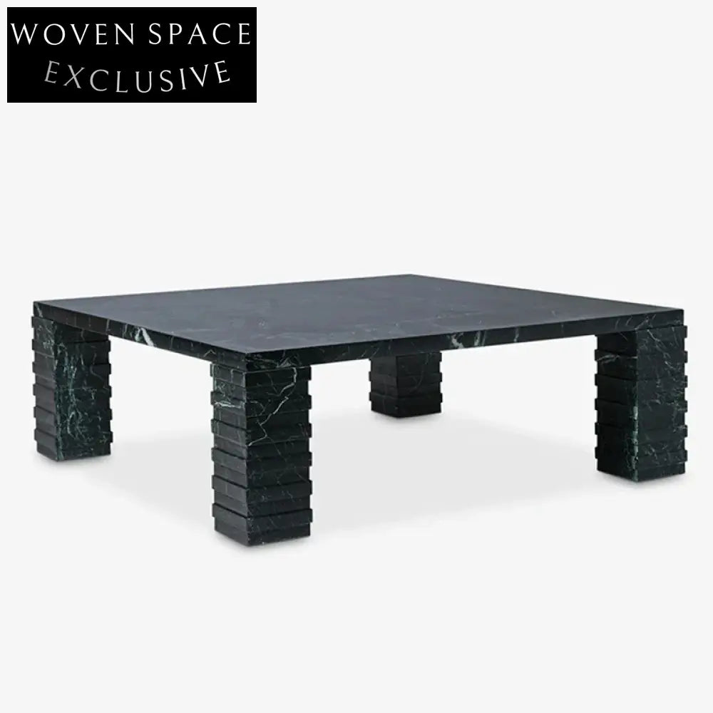 Elegant Green Marble Square Coffee Table for Luxury Living Room Spaces