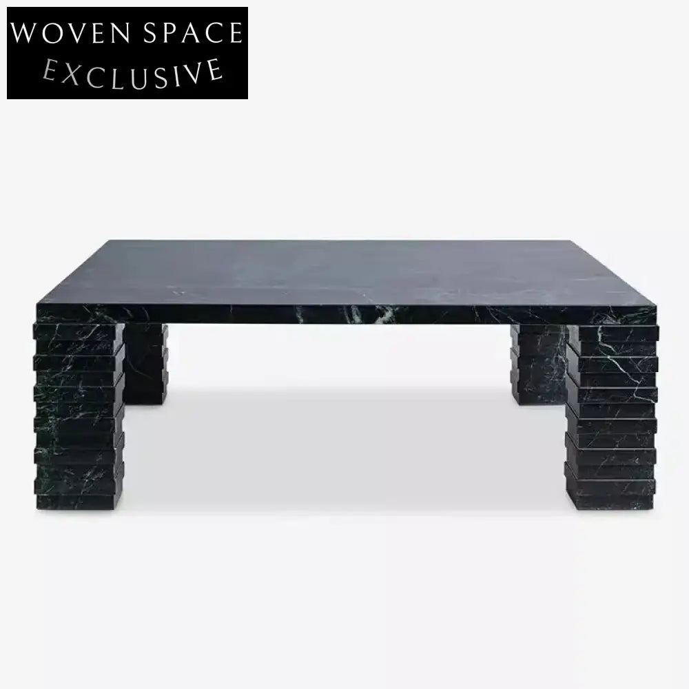 Elegant Green Marble Square Coffee Table for Luxury Living Room Spaces