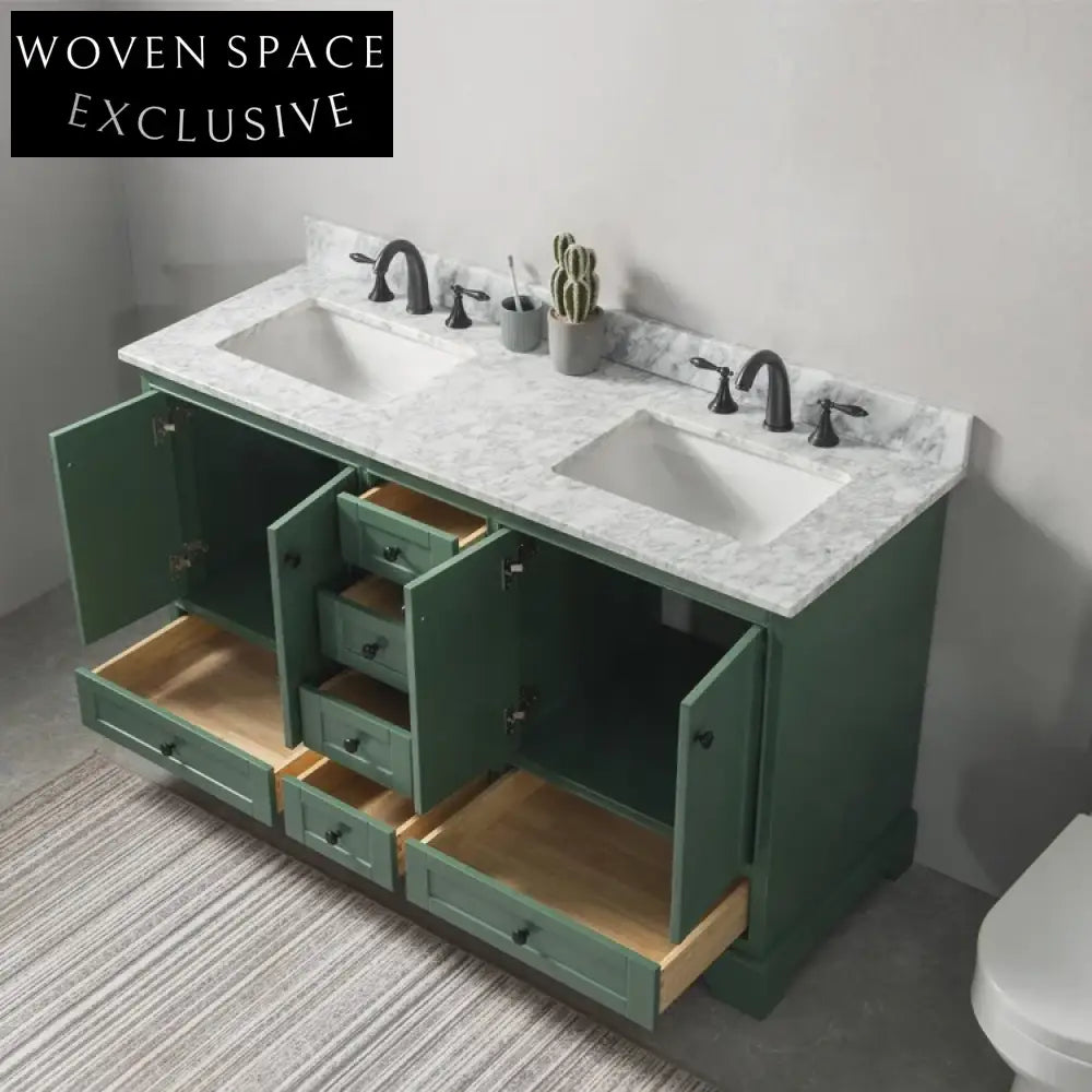 Elegant Green Modern Solid Wood Bathroom Vanity Cabinet with Soft-Close Drawers