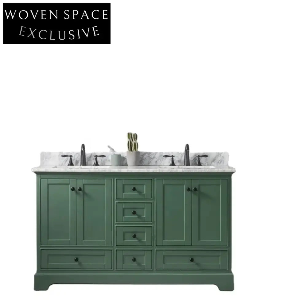 Elegant Green Modern Solid Wood Bathroom Vanity Cabinet with Soft-Close Drawers