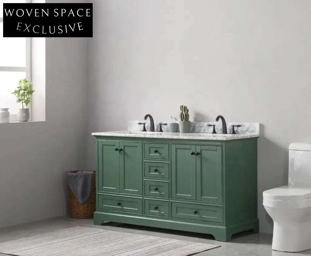 Elegant Green Modern Solid Wood Bathroom Vanity Cabinet with Soft-Close Drawers
