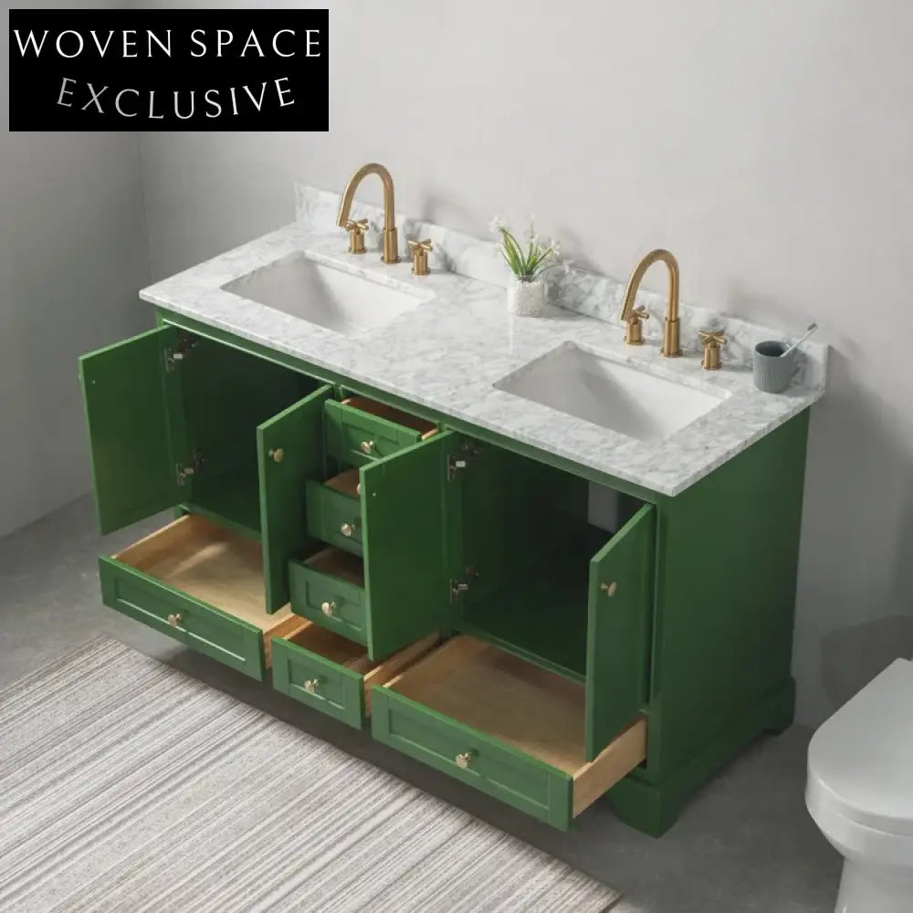 Elegant Green Modern Solid Wood Bathroom Vanity Cabinet with Soft-Close Drawers