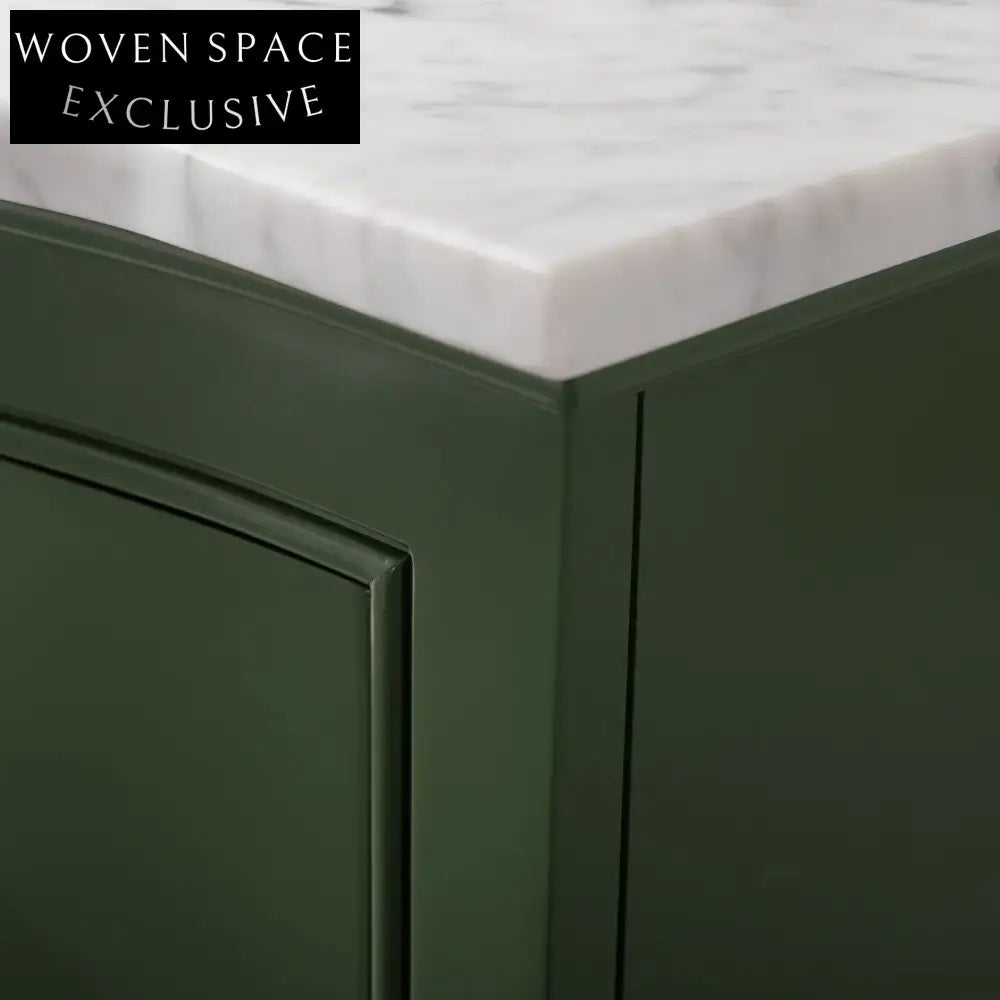 Elegant Green Solid Wood Floor Mounted Bathroom Vanity Cabinet with Marble Top Sink