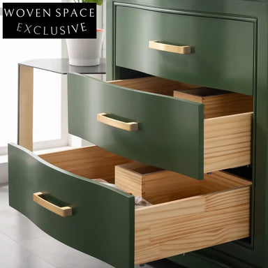 Elegant Green Solid Wood Floor Mounted Bathroom Vanity Cabinet with Marble Top Sink