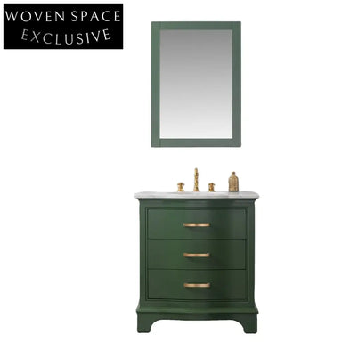 Elegant Green Solid Wood Floor Mounted Bathroom Vanity Cabinet with Marble Top Sink