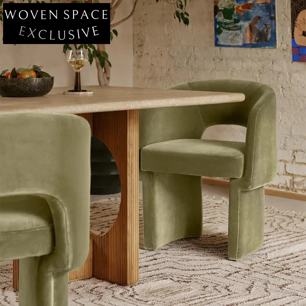 Elegant Green Velvet Curved Back Armchair for Dining and Living Spaces Chair