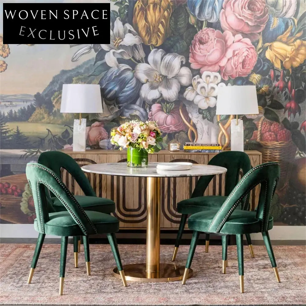 Elegant Green Velvet High Back Dining Chair with Gold Metal Legs