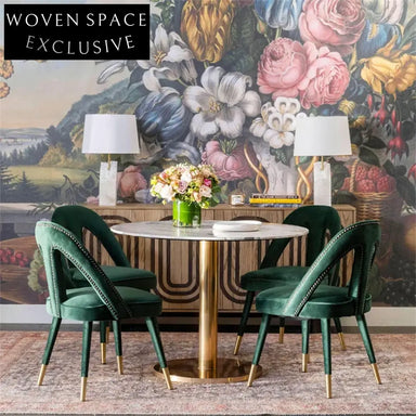 Elegant Green Velvet High Back Dining Chair with Gold Metal Legs