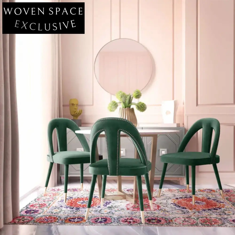 Elegant Green Velvet High Back Dining Chair with Gold Metal Legs