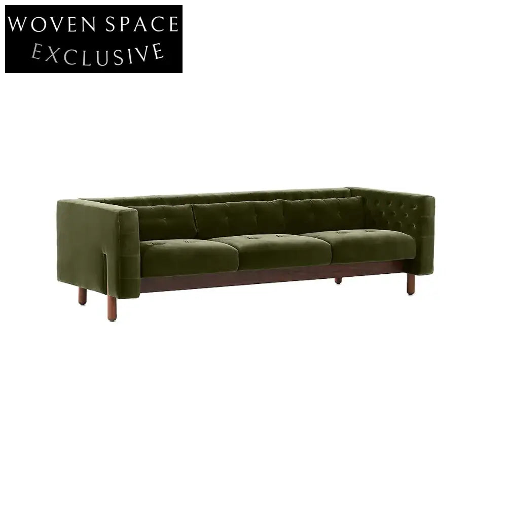 Elegant Mid-Century Modern Green Velvet Sofa - Tufted 81.5 Inch Wood Frame