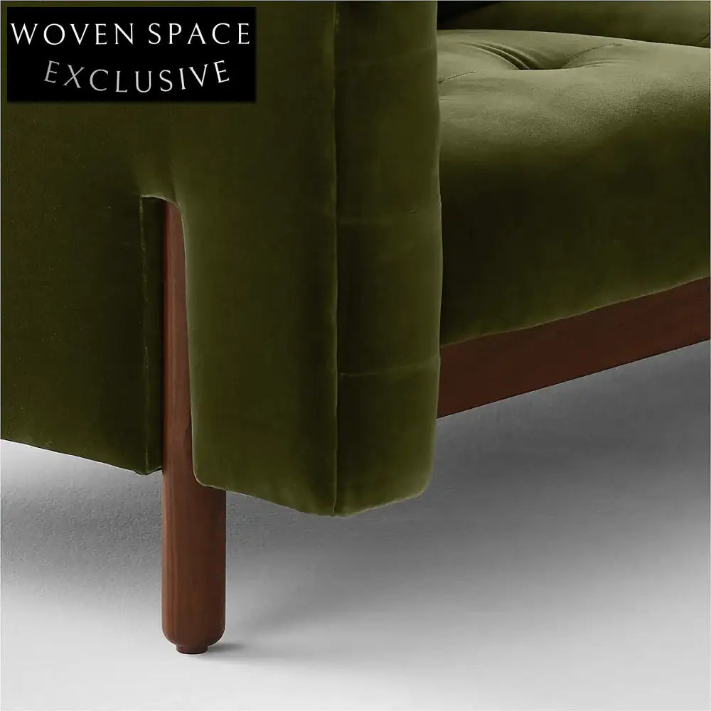 Elegant Mid-Century Modern Green Velvet Sofa - Tufted 81.5 Inch Wood Frame