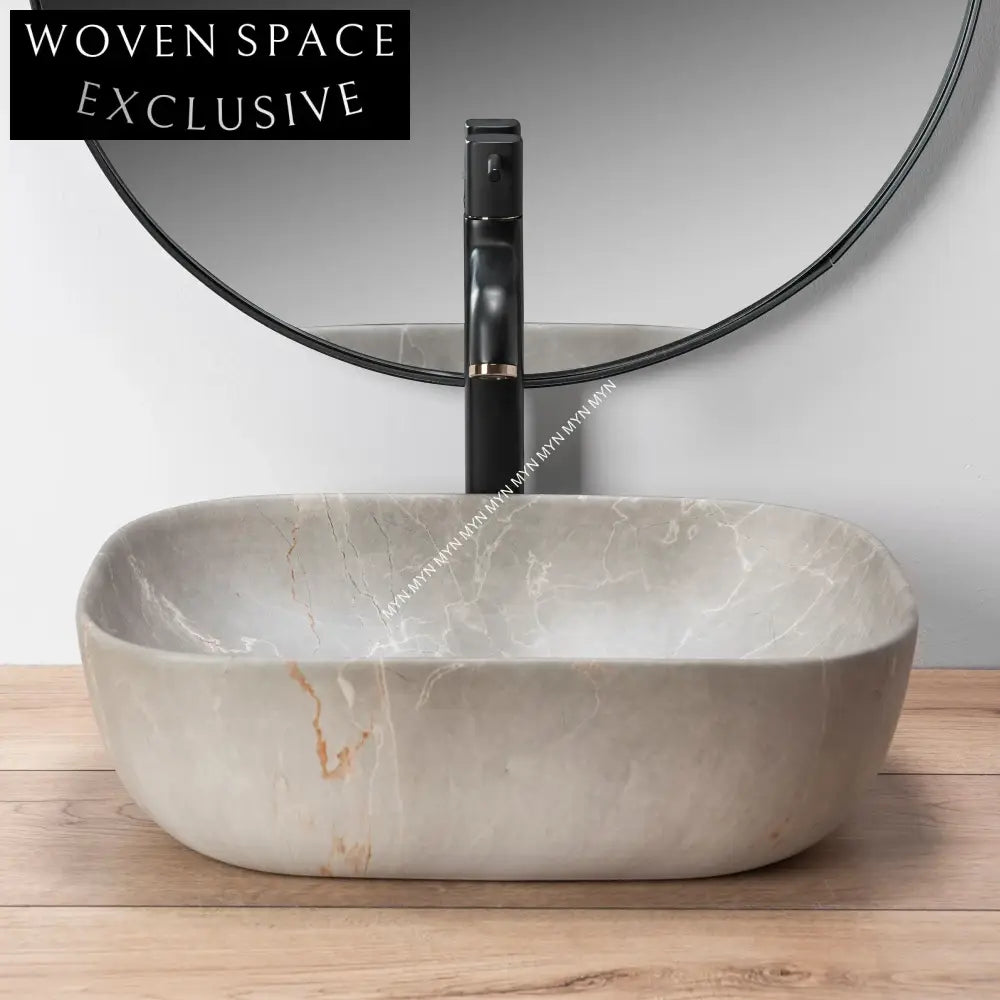 Elegant Hand Painted Ceramic Countertop Vessel Bathroom Sink with Marble Design
