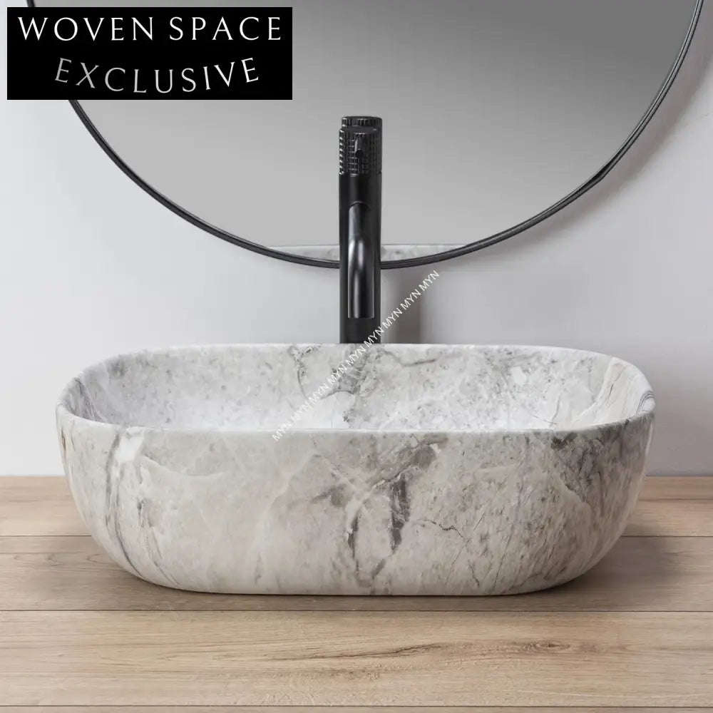 Elegant Hand Painted Ceramic Countertop Vessel Bathroom Sink with Marble Design