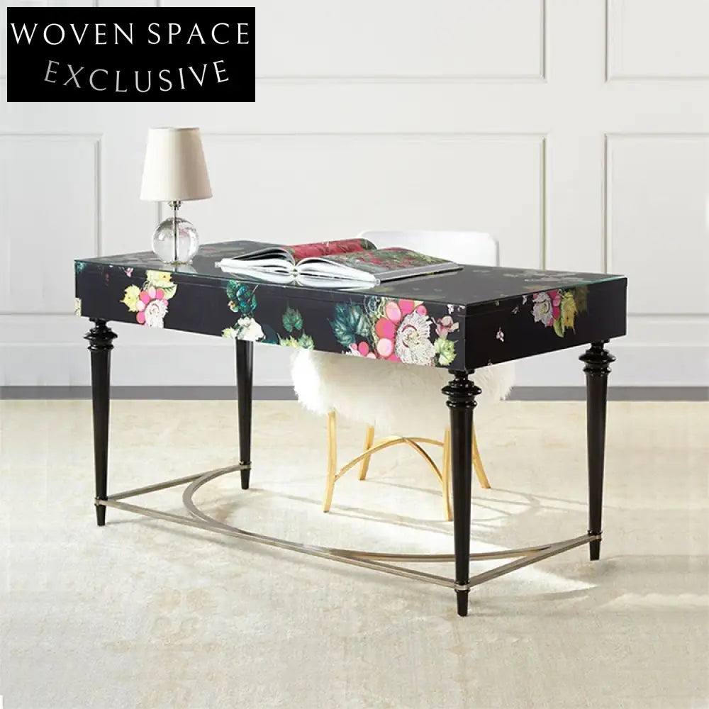 Elegant Hand-Painted Solid Wood French Neoclassical Modern Vanity Dressing Table