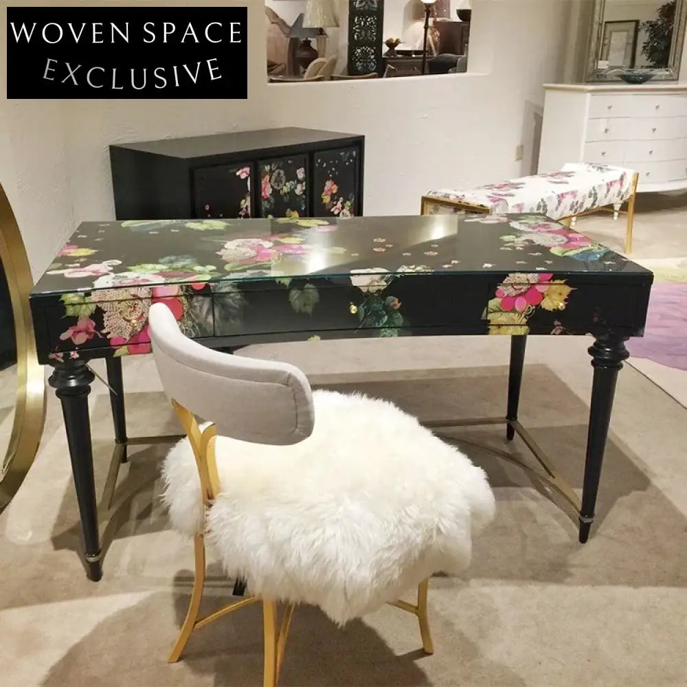 Elegant Hand-Painted Solid Wood French Neoclassical Modern Vanity Dressing Table