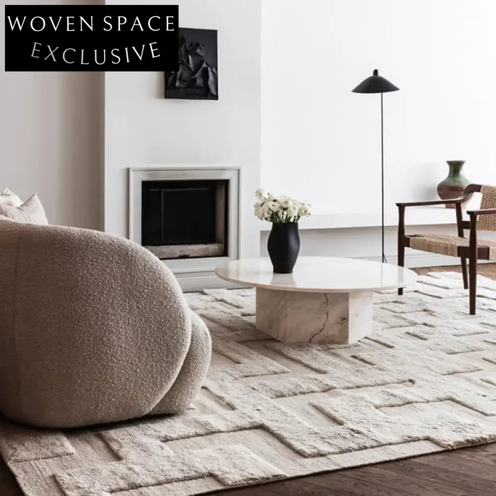 Elegant Handcrafted Cream Polyester Plush Area Rug for Living Room Bedroom