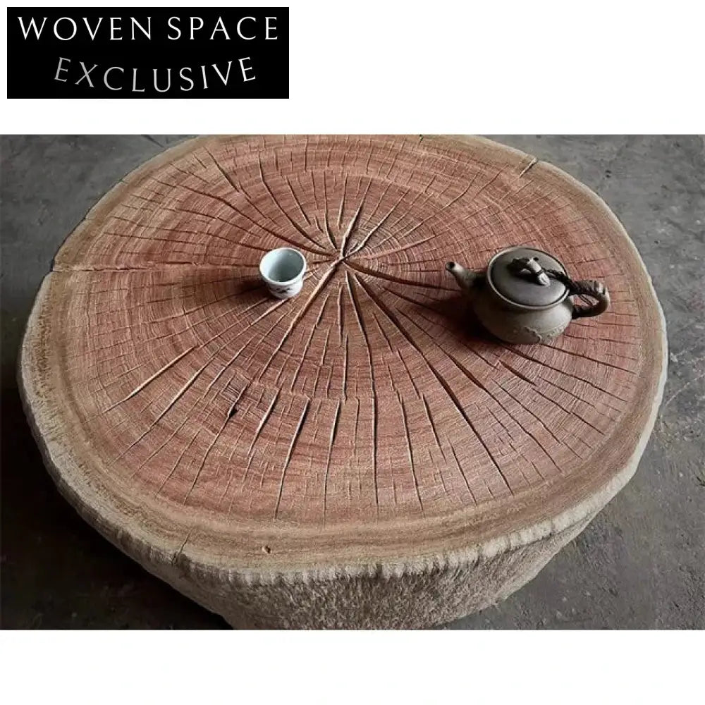 Elegant Handcrafted Solid Elm Wood Wabi Sabi Round Coffee Table