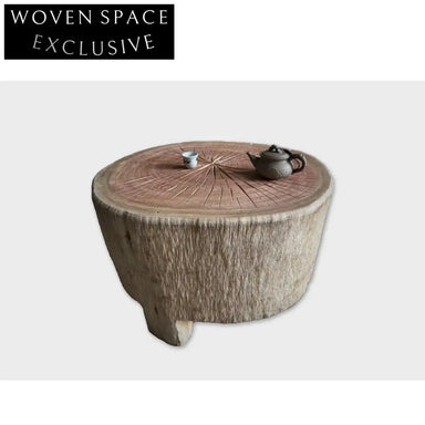 Elegant Handcrafted Solid Elm Wood Wabi Sabi Round Coffee Table