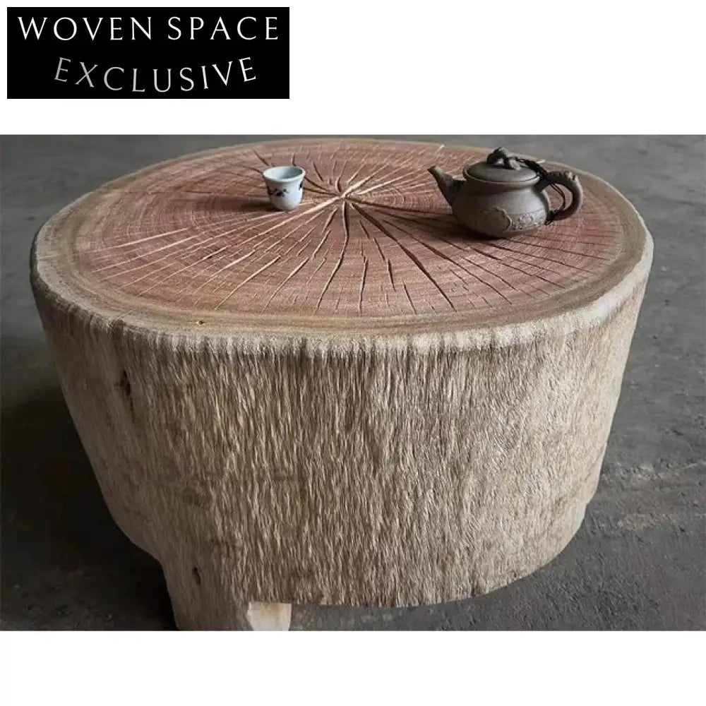 Elegant Handcrafted Solid Elm Wood Wabi Sabi Round Coffee Table