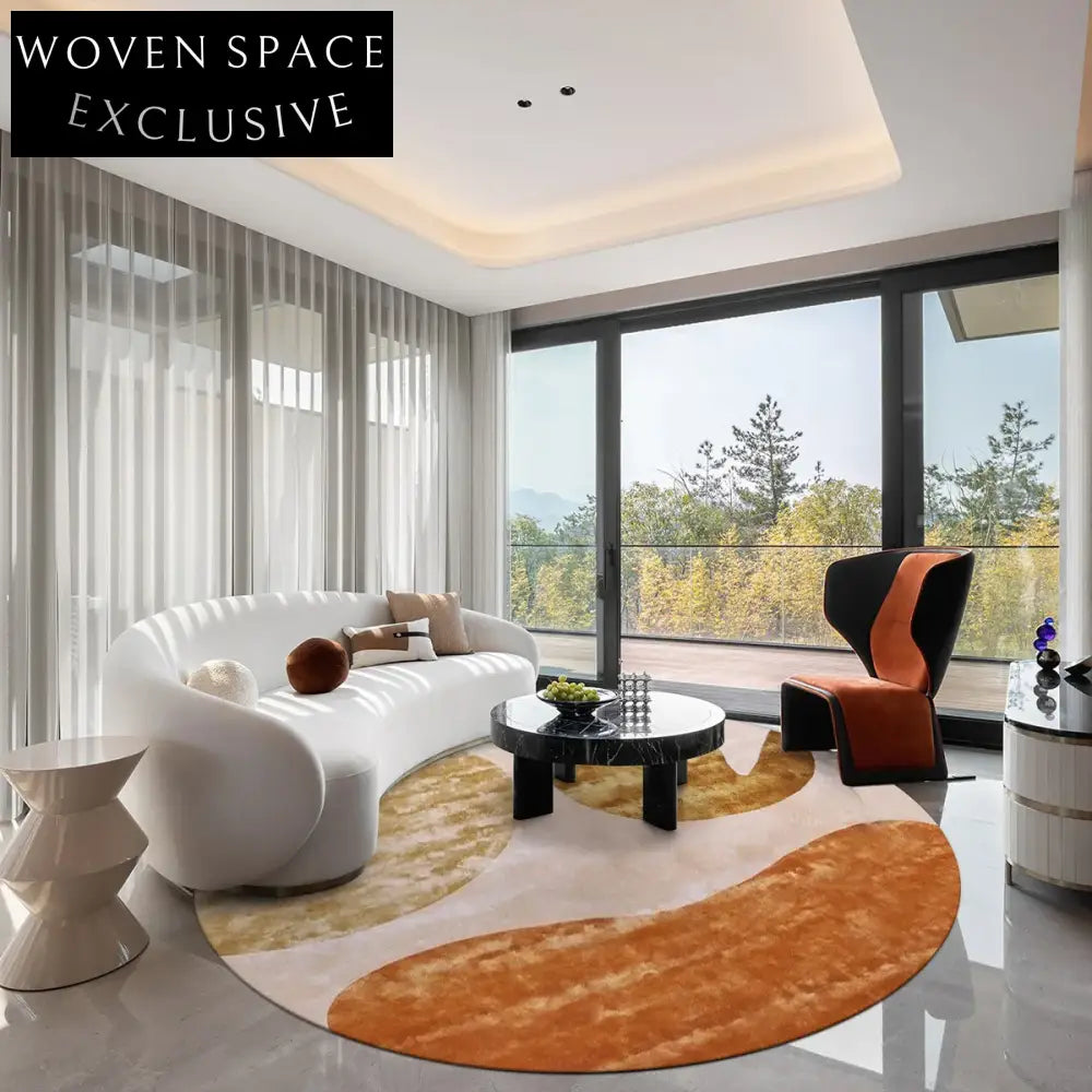 Elegant Handmade Tencel Round Area Rug - Modern Luxury Geometric Design for Living Room Bedroom