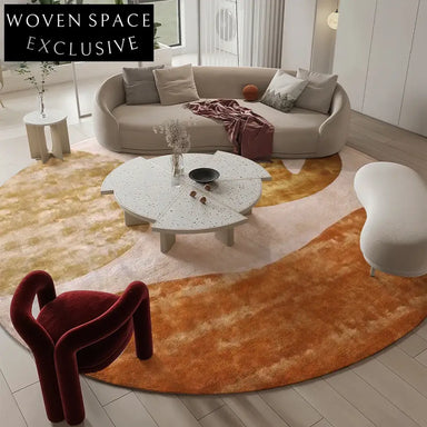 Elegant Handmade Tencel Round Area Rug - Modern Luxury Geometric Design for Living Room Bedroom