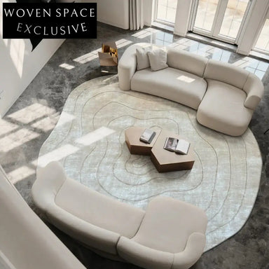 Elegant Irregular French Cream Tencel Oval Area Rug for Living Room