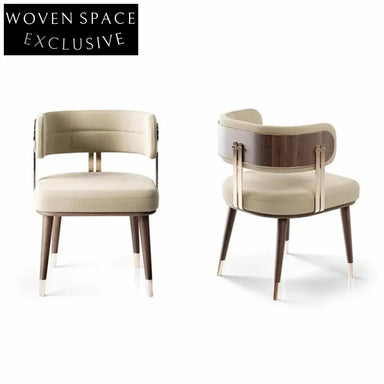 Elegant Italian Curved Back Dining Chair with Solid Wood Base