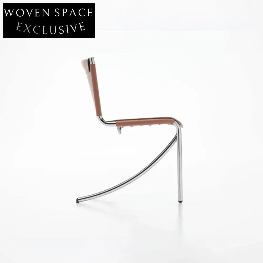 Elegant Italian Design Brown Saddle Leather Metal Frame Dining Chair