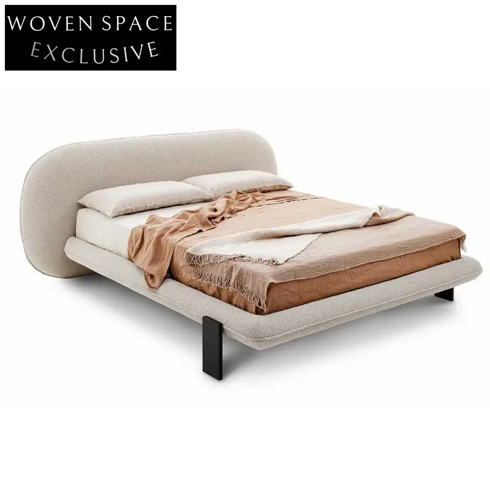 Elegant Italian Design Upholstered Double Bed with Grand Headboard