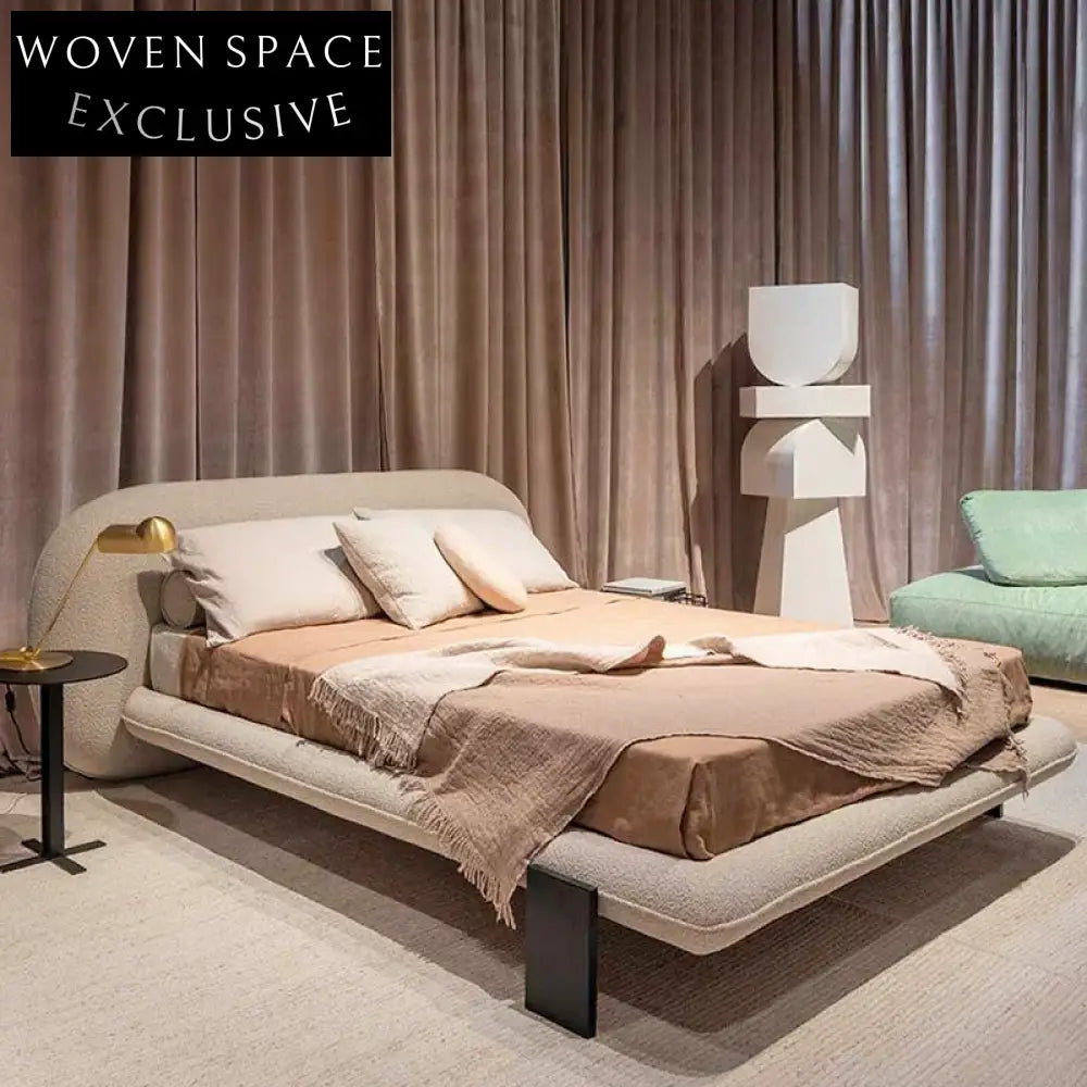 Elegant Italian Design Upholstered Double Bed with Grand Headboard