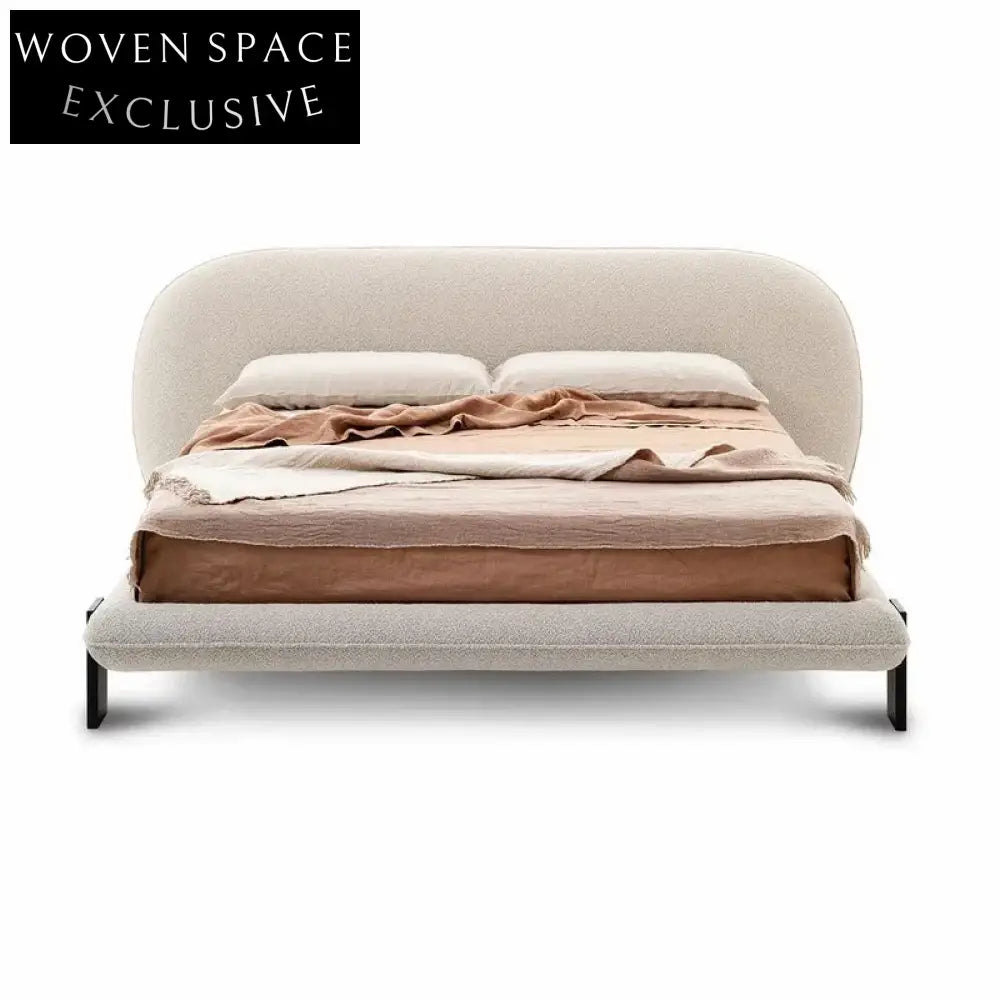Elegant Italian Design Upholstered Double Bed with Grand Headboard