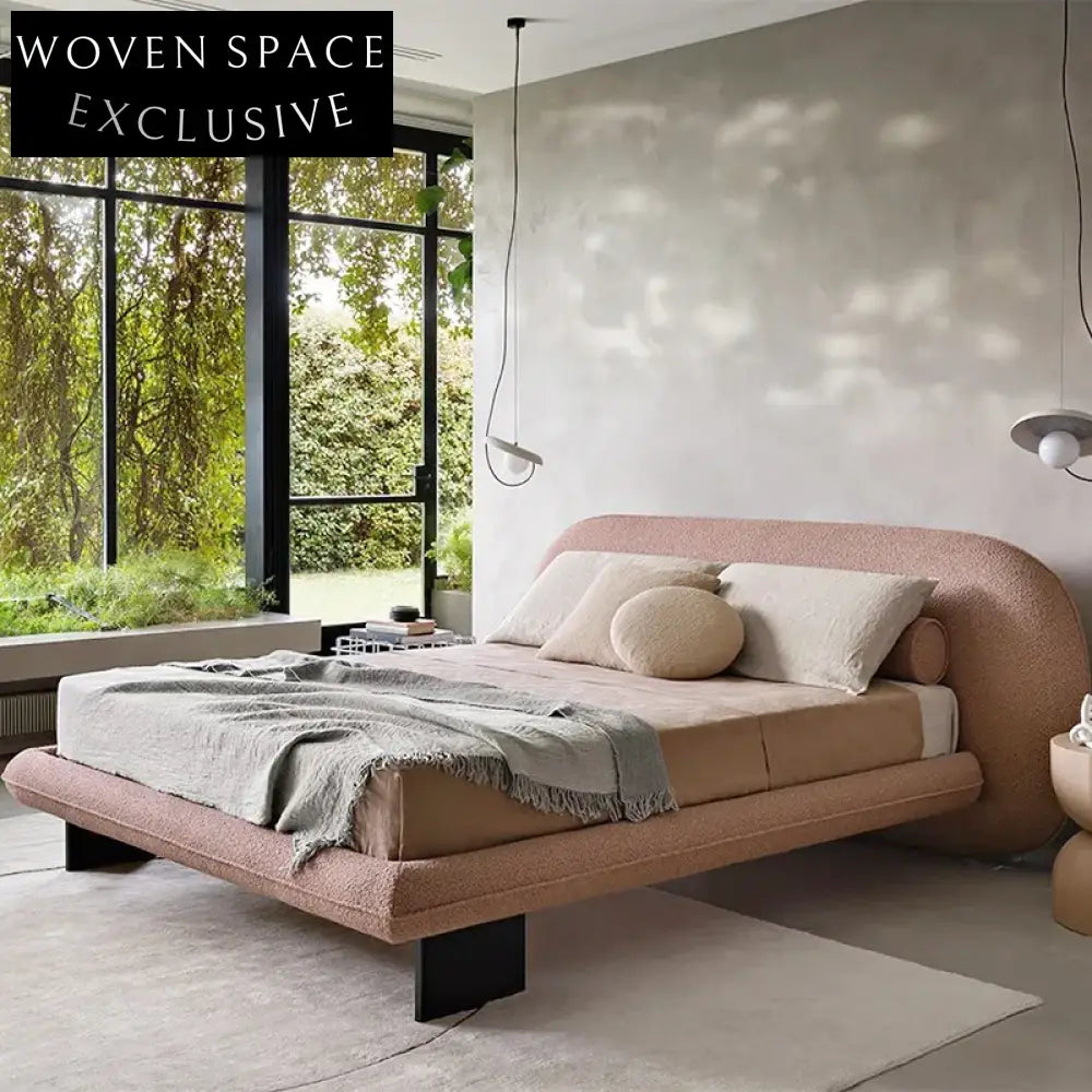 Elegant Italian Design Upholstered Double Bed with Grand Headboard