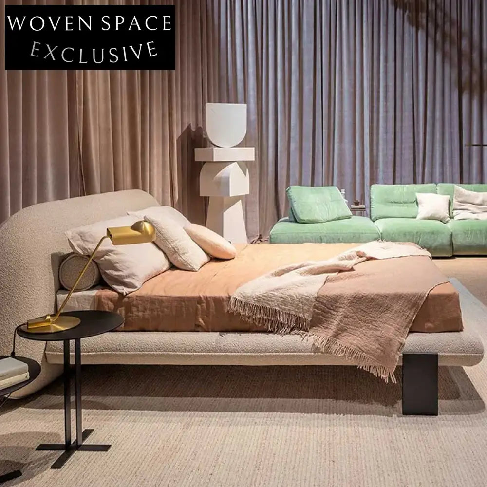 Elegant Italian Design Upholstered Double Bed with Grand Headboard