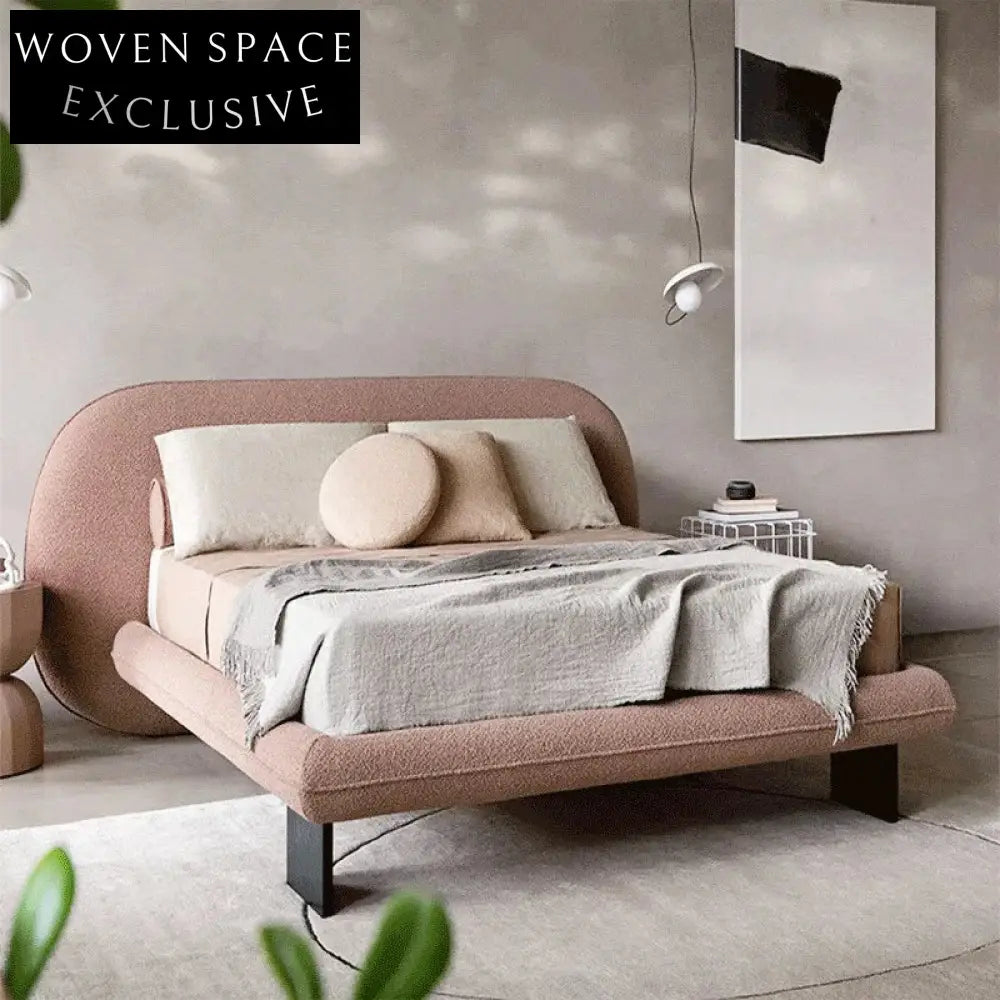 Elegant Italian Design Upholstered Double Bed with Grand Headboard