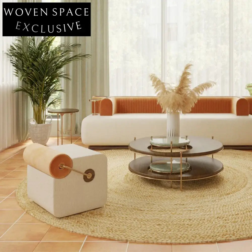 Elegant Italian Fabric Upholstered Small Living Room Ottoman