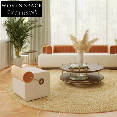 Elegant Italian Fabric Upholstered Small Living Room Ottoman