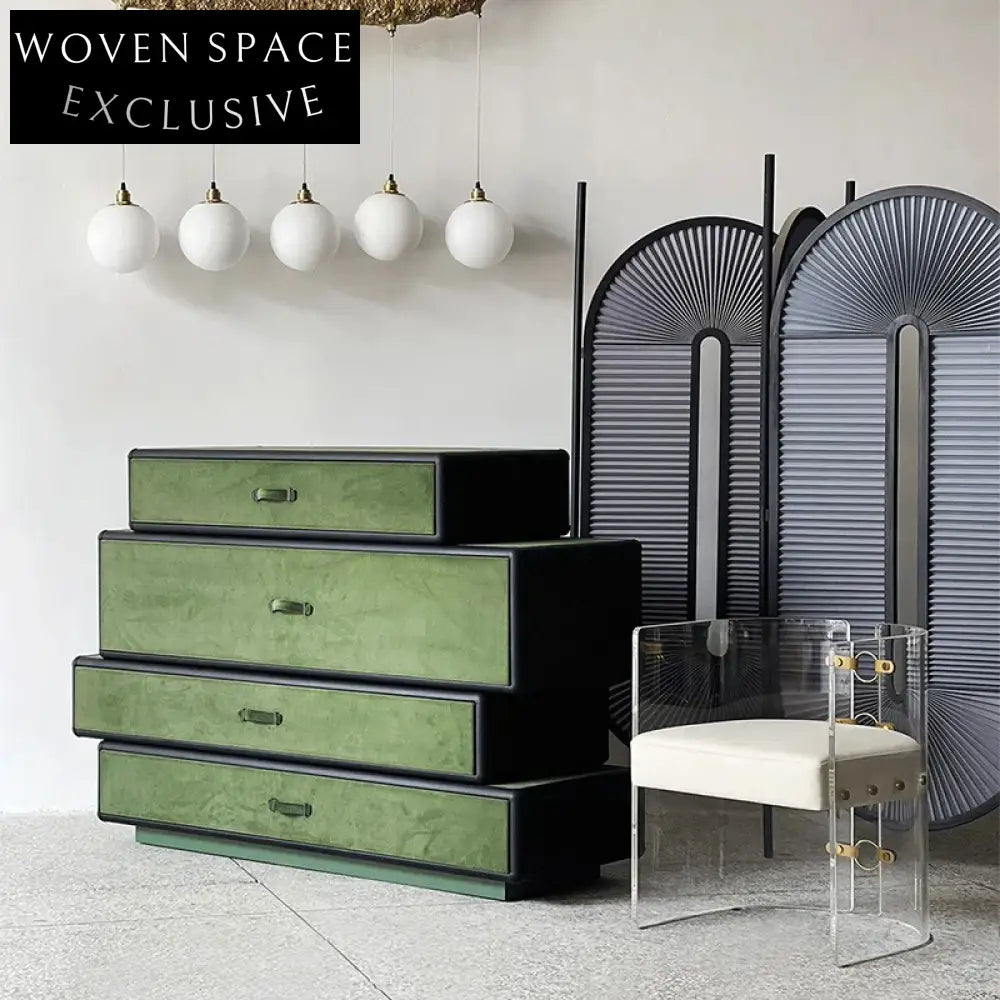 Elegant Italian Green Leather Storage Cabinet for Modern Homes