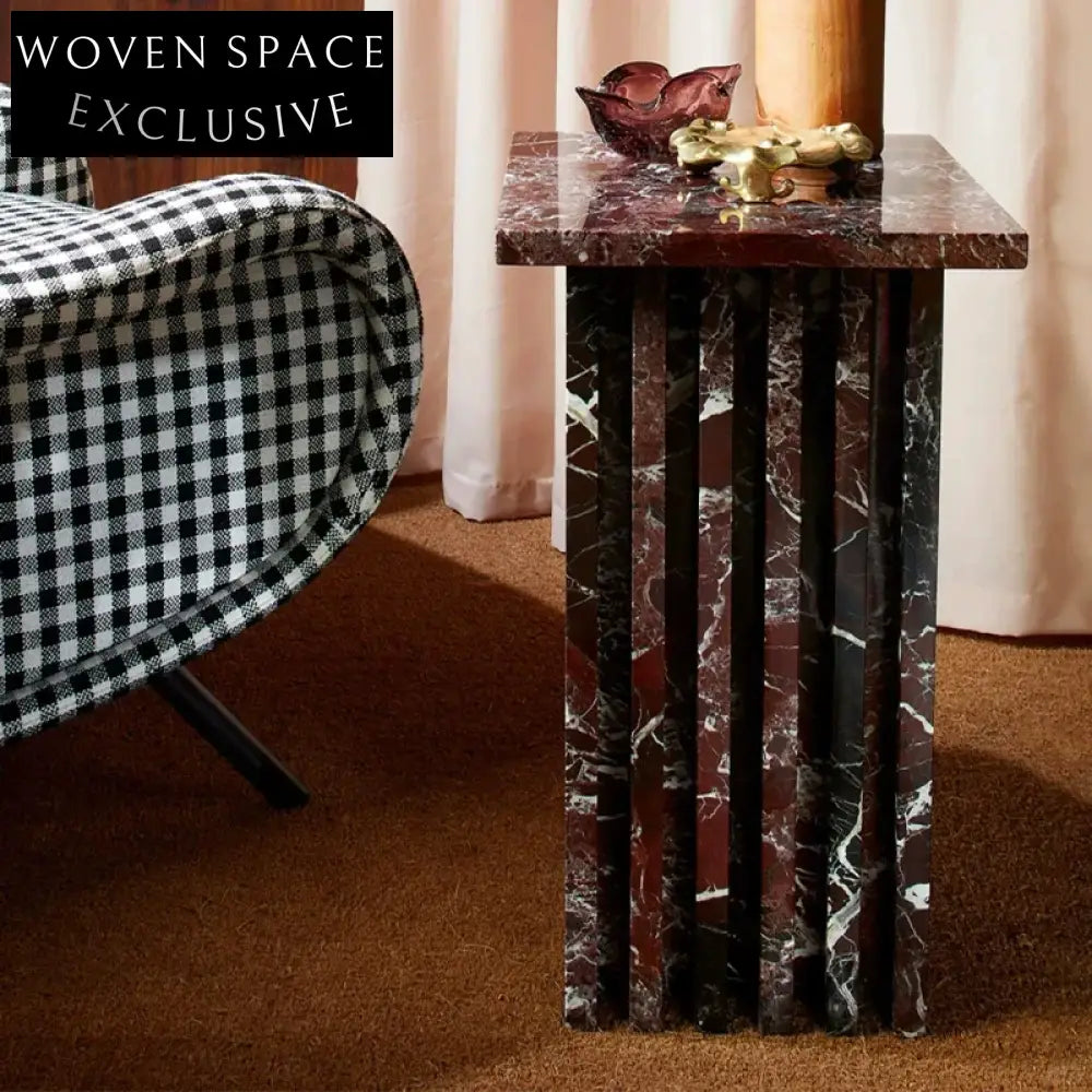 Elegant Italian Green Marble Natural Stone Coffee Table, Minimalist Livingroom Side Table