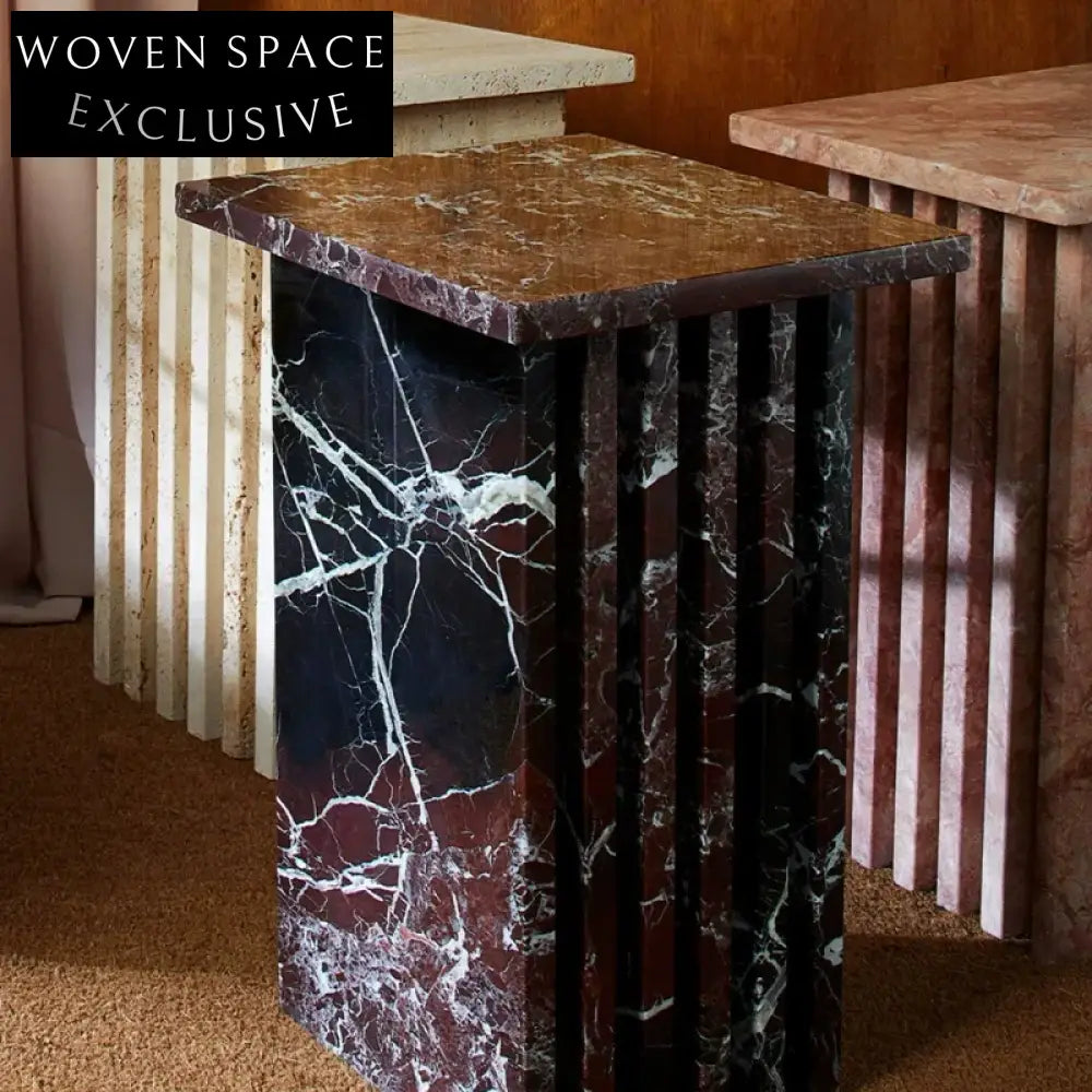 Elegant Italian Green Marble Natural Stone Coffee Table, Minimalist Livingroom Side Table