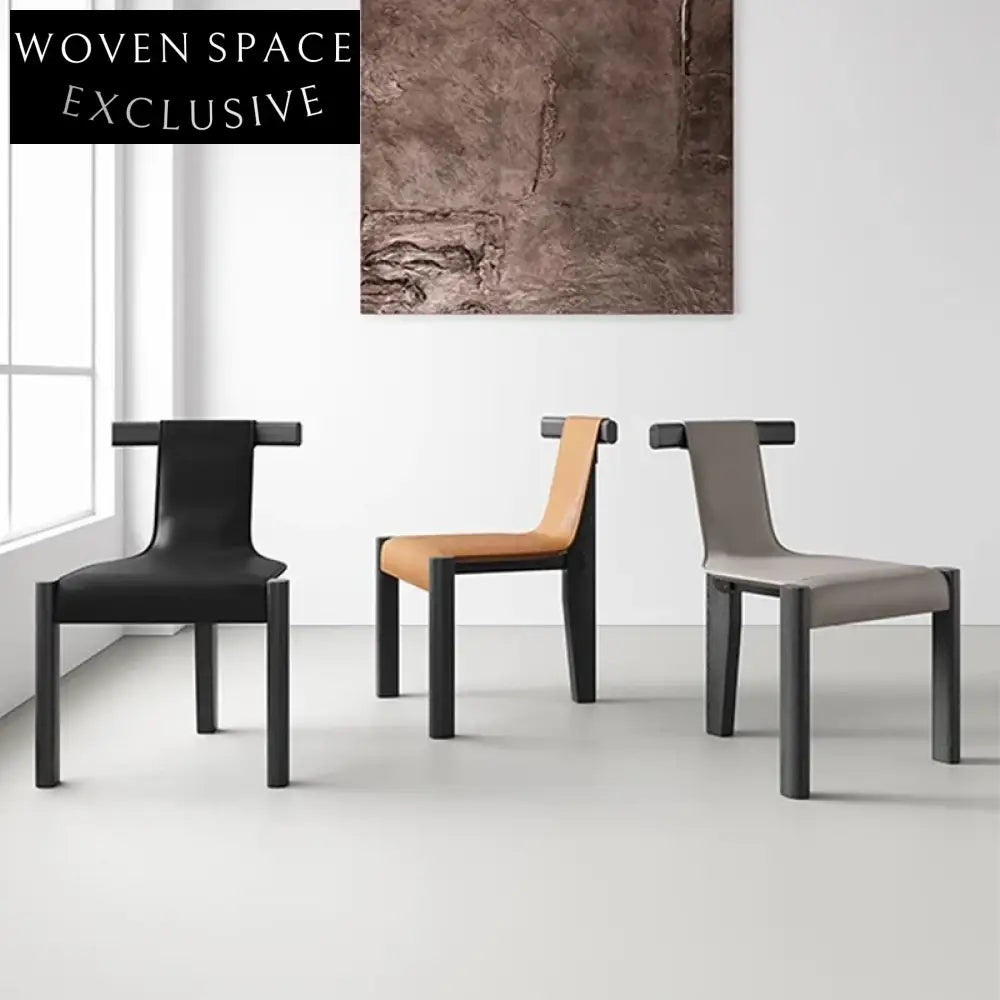 Elegant Italian Leather Dining Chair, Solid Wood High Back Design