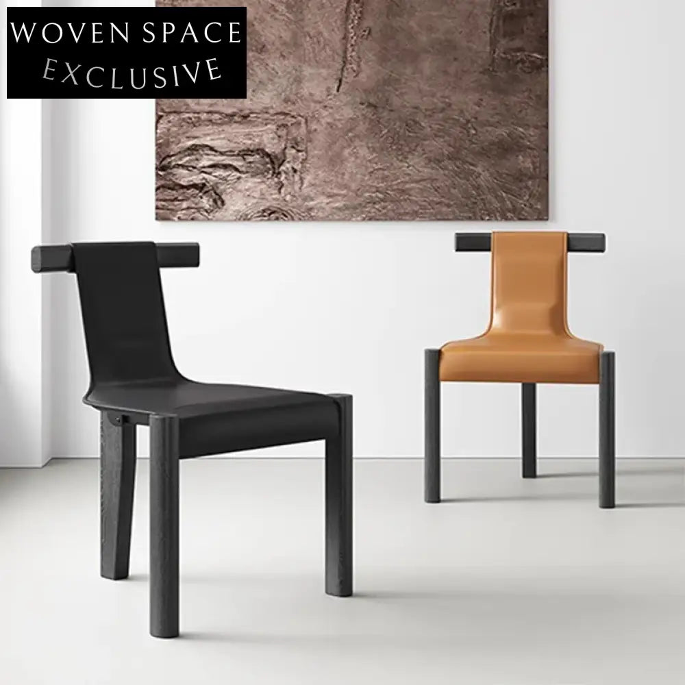 Elegant Italian Leather Dining Chair, Solid Wood High Back Design