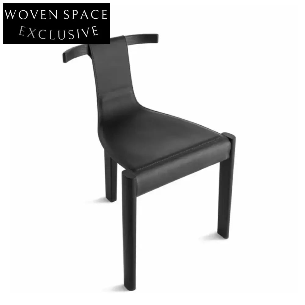 Elegant Italian Leather Dining Chair, Solid Wood High Back Design