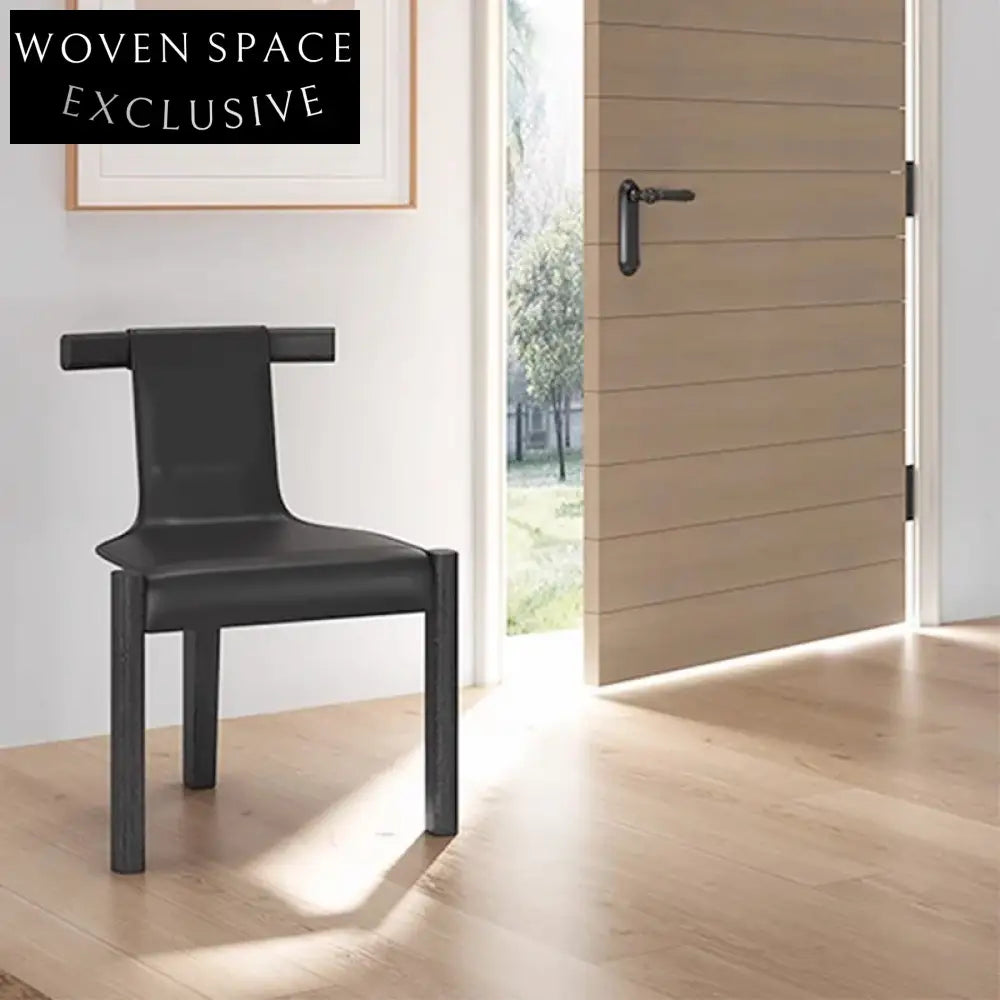 Elegant Italian Leather Dining Chair, Solid Wood High Back Design