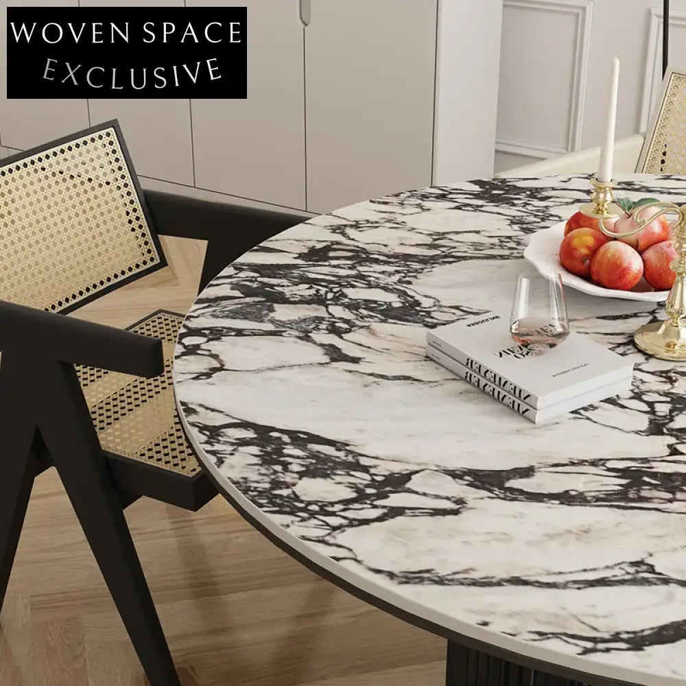 Elegant Italian Light Luxury Slate Board Round Household Dining Table