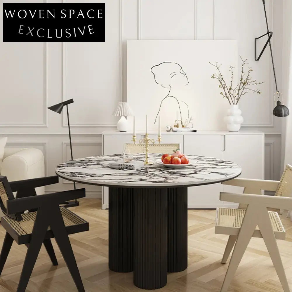 Elegant Italian Light Luxury Slate Board Round Household Dining Table