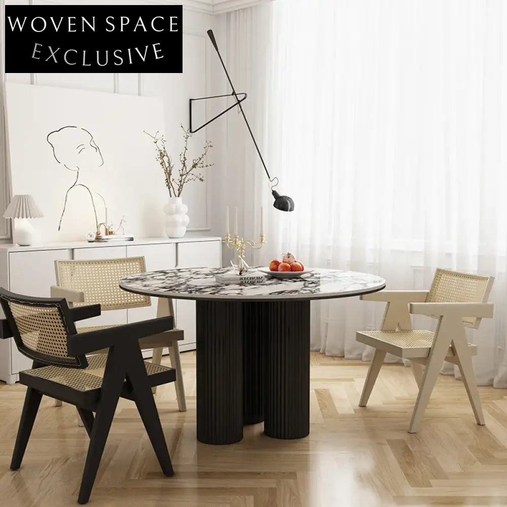 Elegant Italian Light Luxury Slate Board Round Household Dining Table